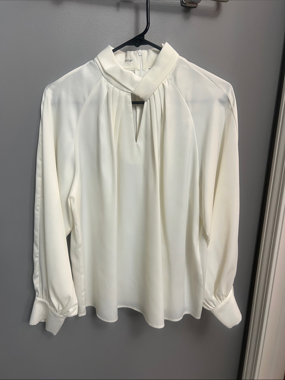 Classic Ivory Long-Sleeve Keyhole Blouse